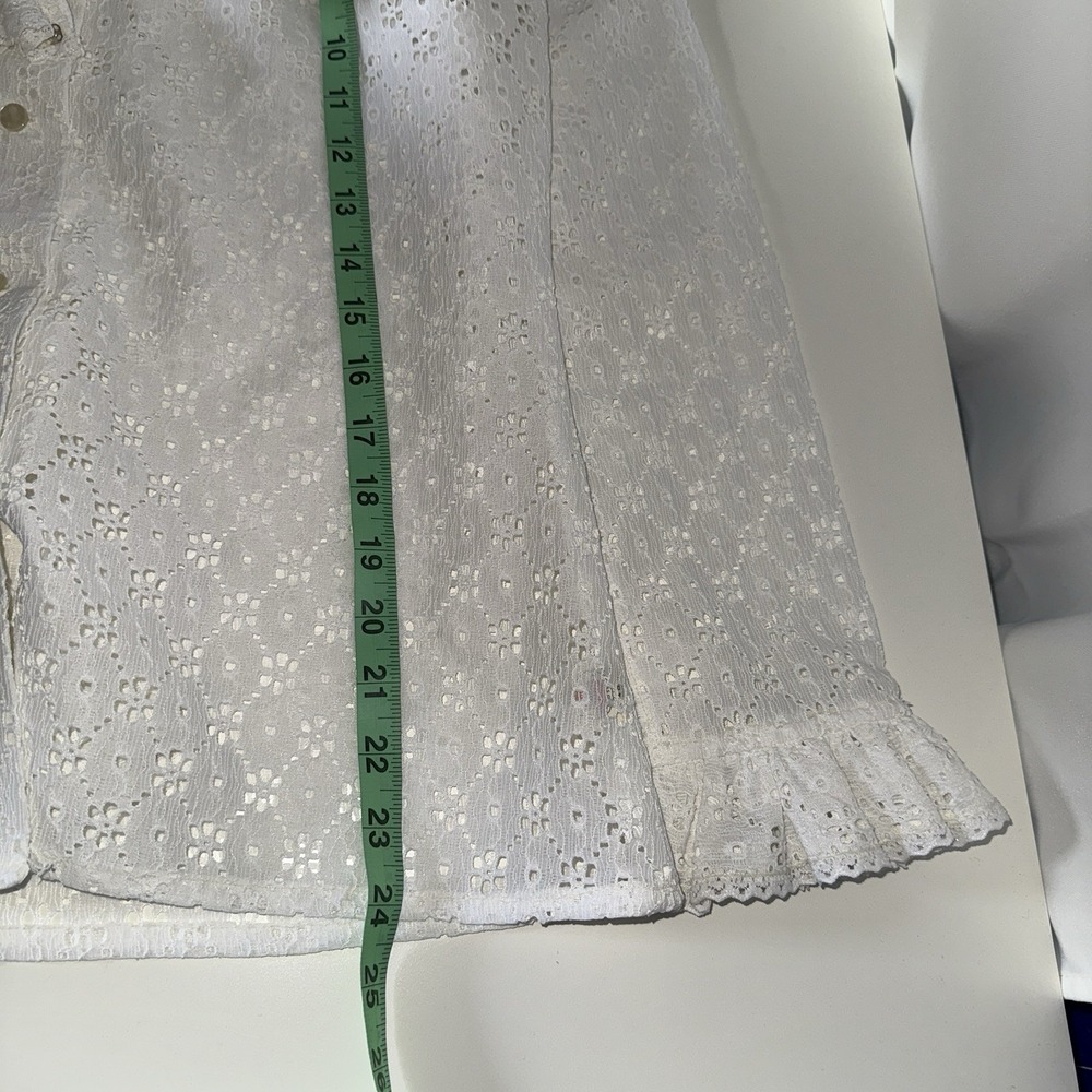 Women's VTG 70s Victorian Style Coquette White Ruffled Sheer Lace Blouse Large - Picture 8 of 11